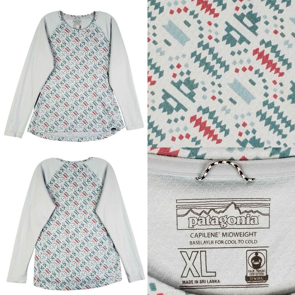 Patagonia Capilene Shirt Women’s Size XL Long Sleeve Blue Midweight Geometric